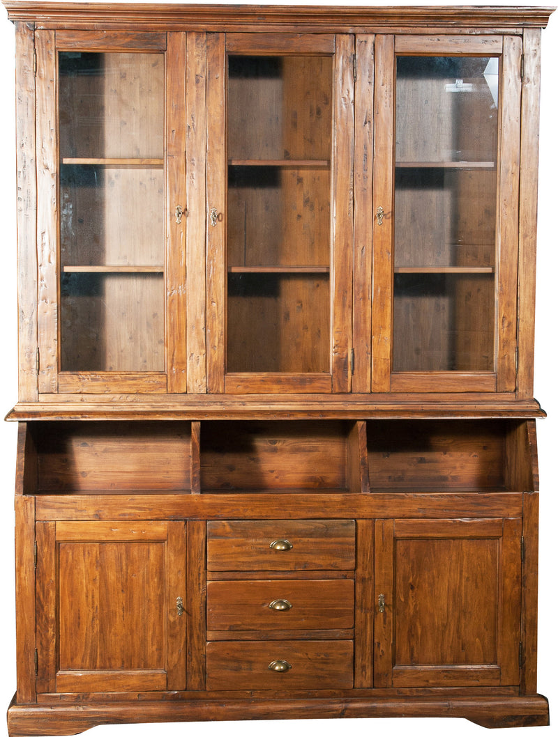 Biscottini Libreria Country in legno massello di tiglio finitura noce L172xPR50xH226 cm. Made in Italy