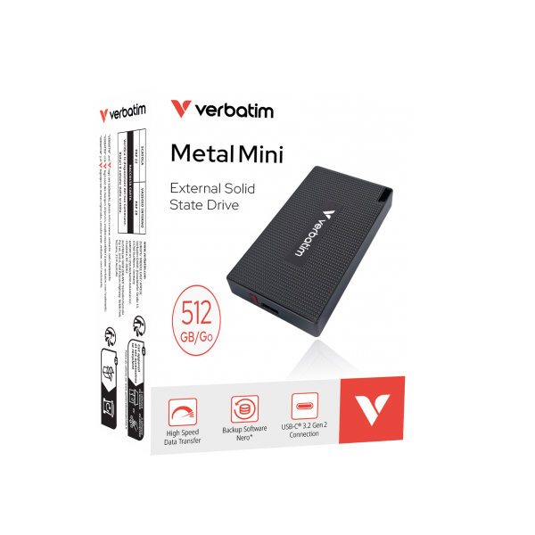 Verbatim 32030 unità esterna a stato solido 512 GB USB tipo-C USB 3.2 Gen 2x2 Grigio (Verbatim Metal Mini SSD USBC 3 G2 512GB)