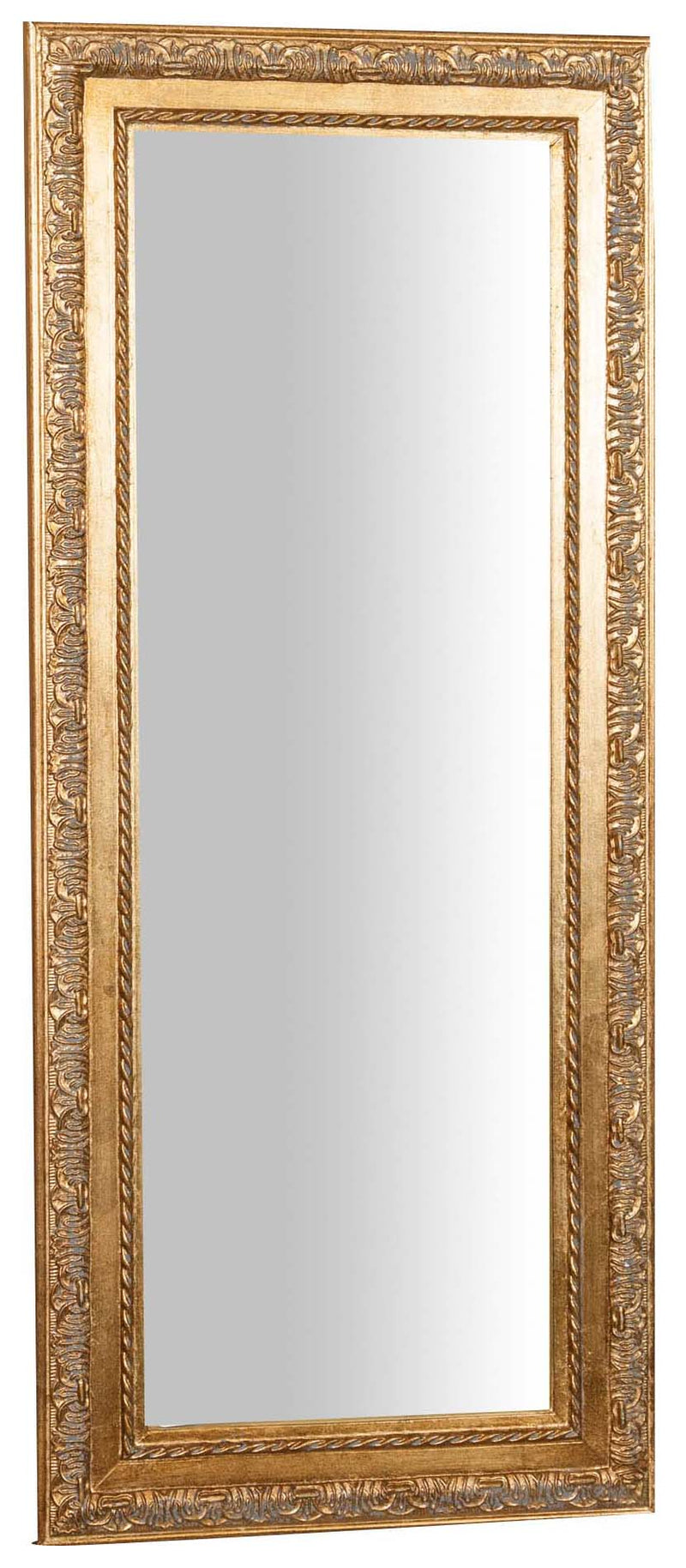 Biscottini Specchio Specchiera da parete e appendere verticale/orizzontale L36xPR4xH83 cm finitura foglia oro anticato.