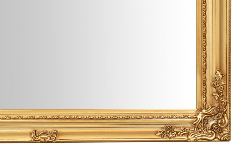 Biscottini Specchio Specchiera da parete e appendere verticale/orizzontale L73xPR4xH133 cm finitura foglia oro anticato.