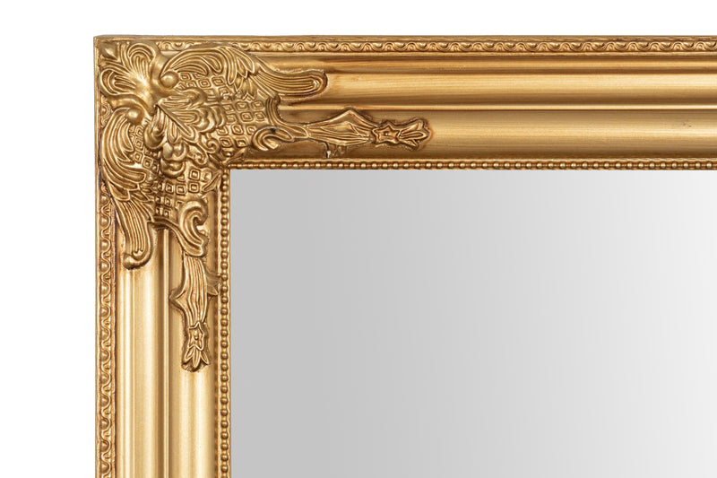 Biscottini Specchio Specchiera da parete e appendere verticale/orizzontale L73xPR4xH181 cm finitura foglia oro anticato.