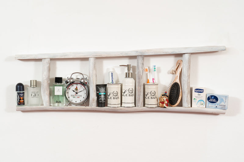 Biscottini Scala in legno finitura bianca anticata L28xPR7xH100 cm dimensioni Riproduce