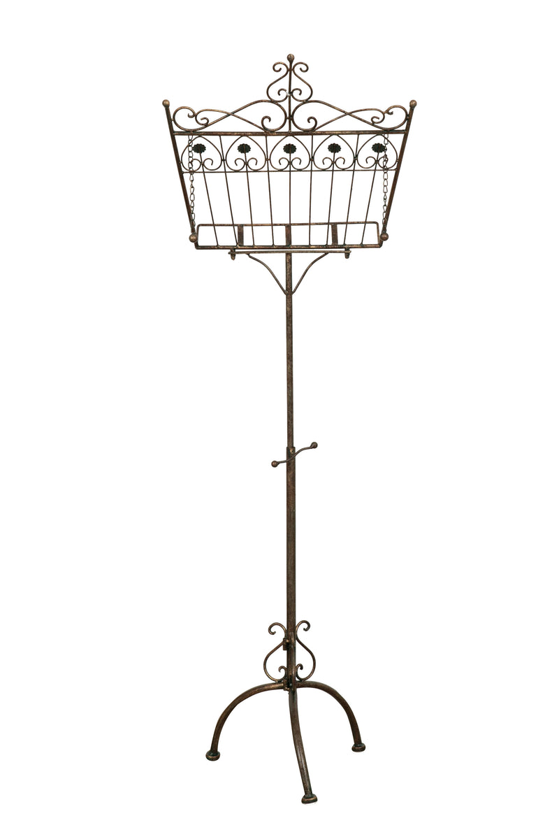 Biscottini Leggio da terra in ferro battuto pieno finitura ruggine anticata L46xPR32xH139 cm