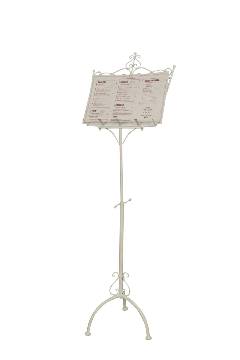 Biscottini Leggio da terra in ferro battuto pieno finitura bianca anticata L46xPR32xH139 cm