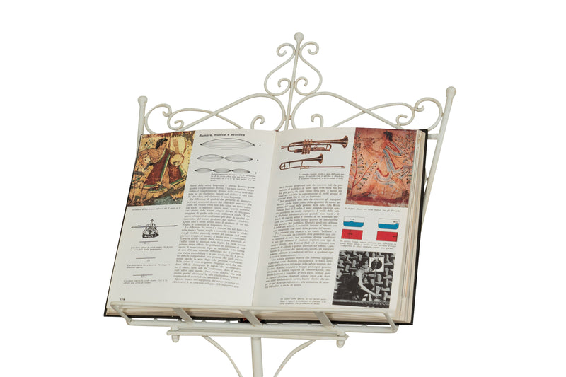 Biscottini Leggio da terra in ferro battuto pieno finitura bianca anticata L46xPR32xH139 cm