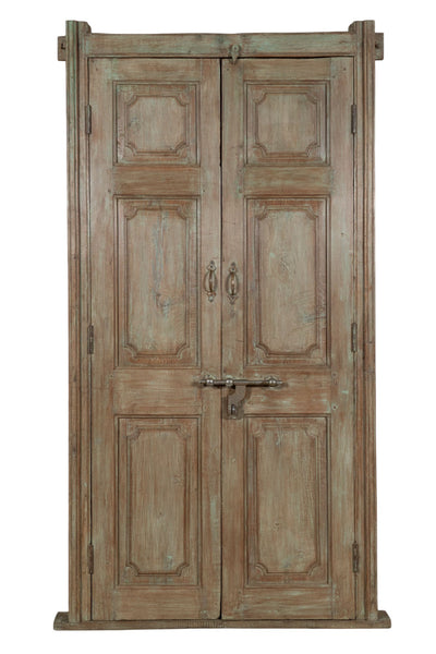 Biscottini Porta portone in legno massello e ferro da interno o da esterno vecchia e antica medievale con telaio