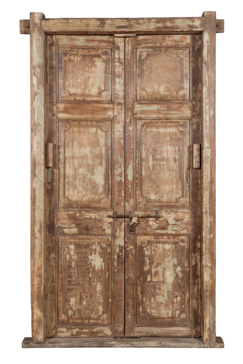 Biscottini Porta portone in legno massello e ferro da interno o da esterno vecchia e antica medievale con telaio