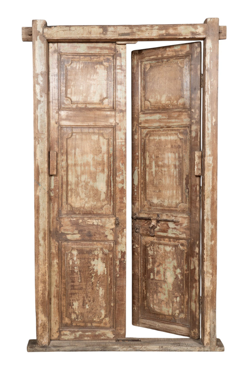 Biscottini Porta portone in legno massello e ferro da interno o da esterno vecchia e antica medievale con telaio