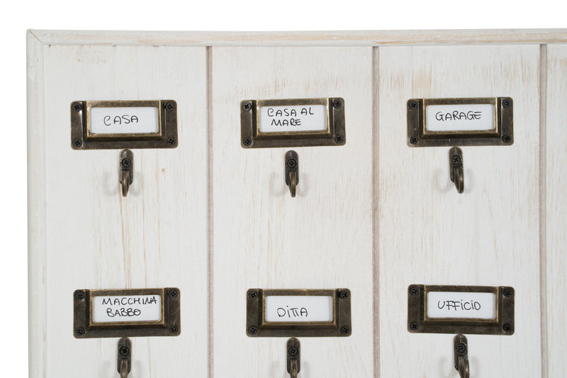 Biscottini Bacheca appendichiavi in legno finitura bianco anticato L49,5xPR4xH60 cm