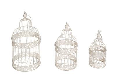 Biscottini Set tre gabbie da appoggio in ferro finitura bianca anticata dimensioni