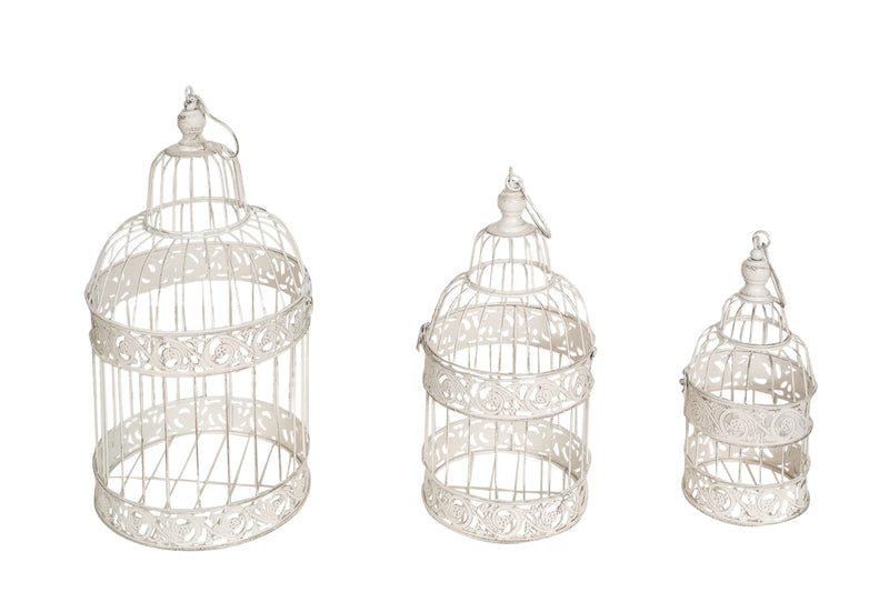 Biscottini Set tre gabbie da appoggio in ferro finitura bianca anticata dimensioni