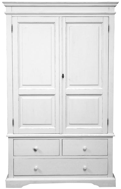 Biscottini Armadio Country in legno massello di tiglio finitura bianca anticata L120xPR59xH197 cm. Made in Italy