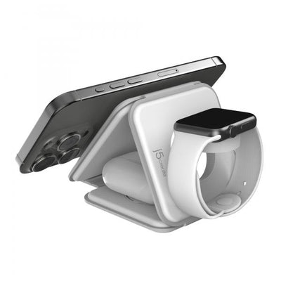 j5create JUPW3415 Cuffie, Smartphone, Orologio intelligente Bianco USB Carica wireless Ricarica rapida Interno (QI2 3-IN-1 MAGNETIC TRAVEL - WIRELESS CHARGING STATION)