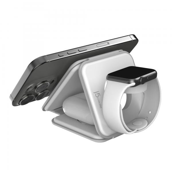 j5create JUPW3415 Cuffie, Smartphone, Orologio intelligente Bianco USB Carica wireless Ricarica rapida Interno (QI2 3-IN-1 MAGNETIC TRAVEL - WIRELESS CHARGING STATION)