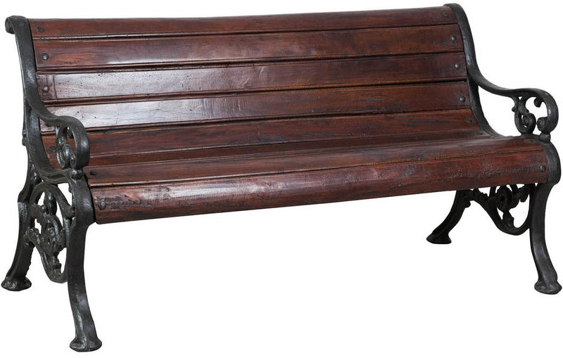 Biscottini Panchina in legno massiccio e ghisa L145xPR65xH77 cm Robusta stabile panca