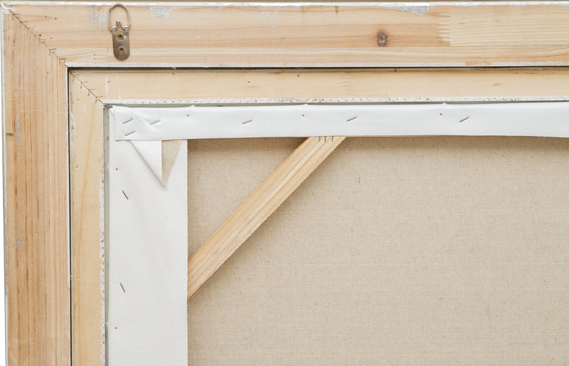 Biscottini Dipinto a mano olio su tela con cornice in legno finitura foglia argento