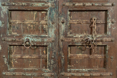 Biscottini Porta portone in legno massello e ferro da interno o da esterno vecchia e antica medievale