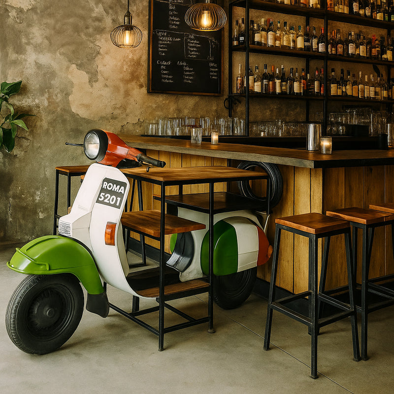 Biscottini Consolle in Ferro e Legno, Vespa Ristrutturata come Consolle per Arredo per la Casa