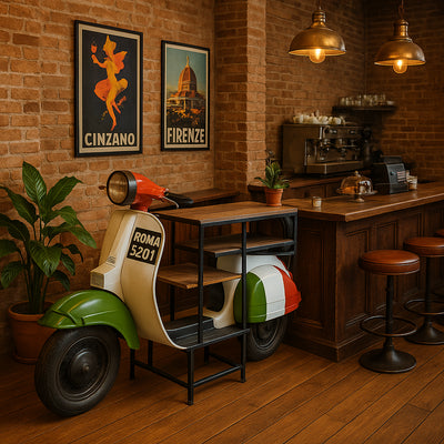 Biscottini Consolle in Ferro e Legno, Vespa Ristrutturata come Consolle per Arredo per la Casa