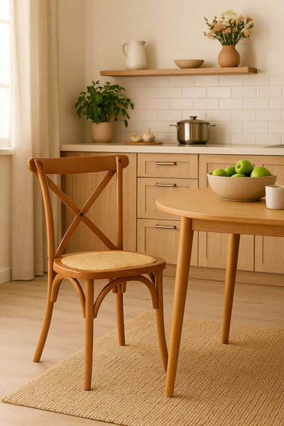 Biscottini Sedia Thonet Cross in massello e seduta in rattan finitura legno invecchiato