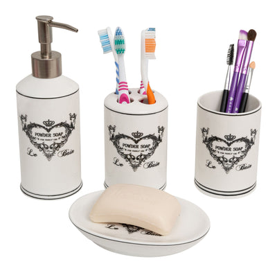 Biscottini Set bagno "Powder Soap" 4 pezzi in porcellana bianca decorata