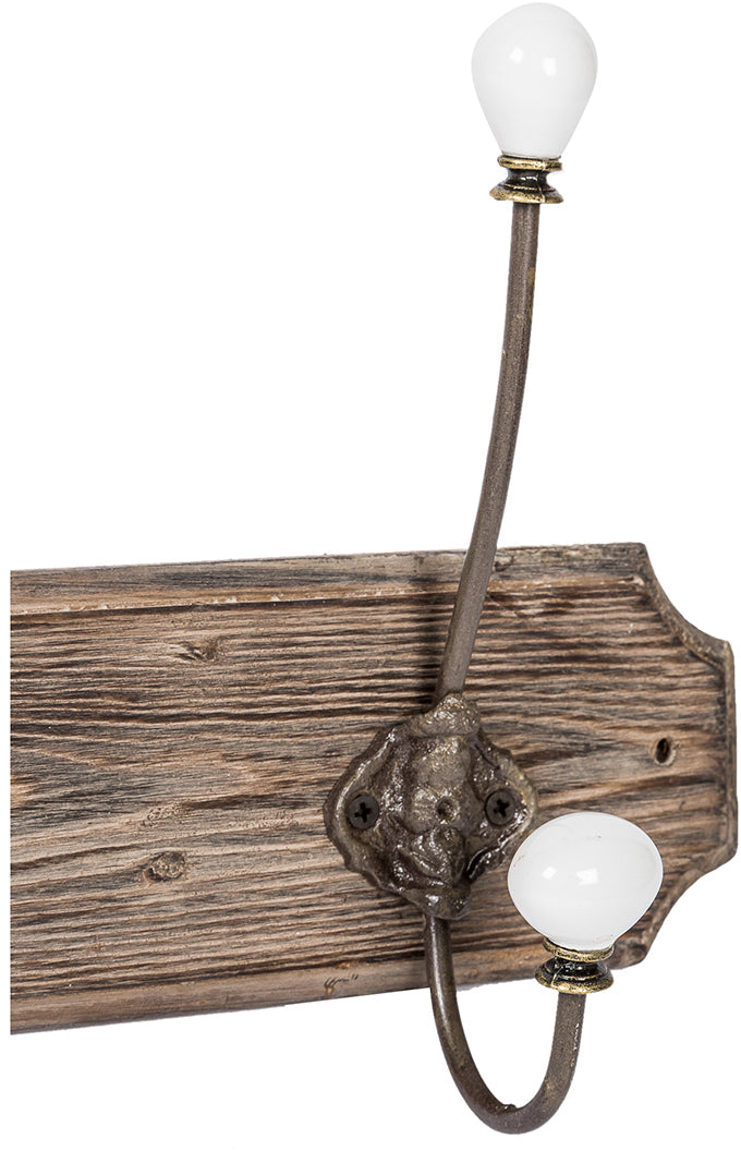 Biscottini Attaccapanni da parete in legno massiccio e ferro forgiato a mano finitura legno anticato 65x10x21 cm