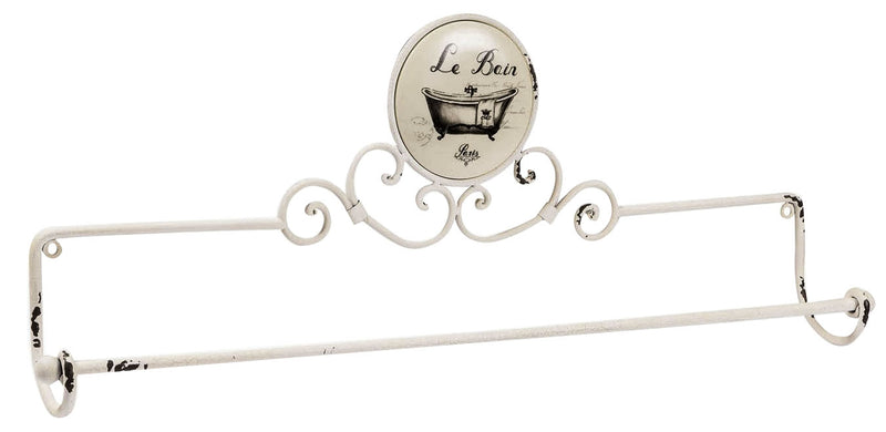 Biscottini Portasciugamani da muro "Le Bain" in ferro battuto finitura Shabby 70x9,5x27,5 cm
