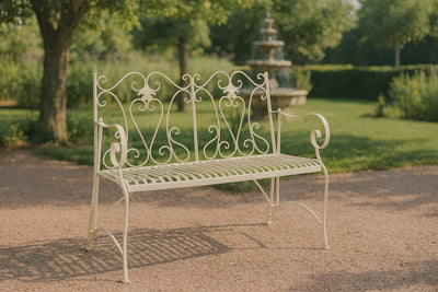 Biscottini Divanetto panchina in ferro finitura bianca anticata giardino realizzato