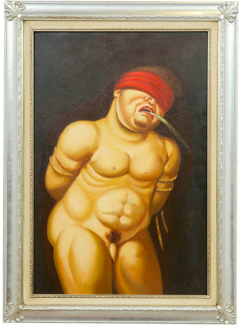 Biscottini Dipinto a mano olio su tela con cornice in legno finitura foglia argento