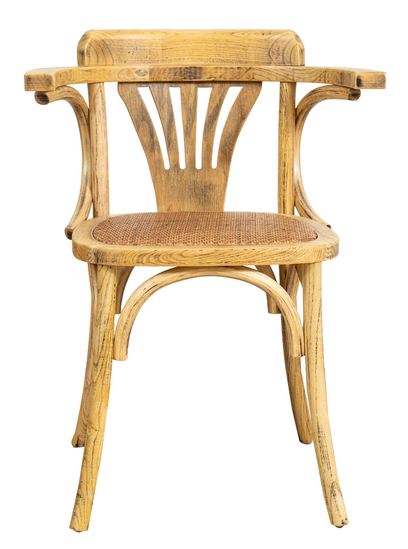 Biscottini Sedia con braccioli Thonet in massello di frassino finitura rovere e seduta in rattan