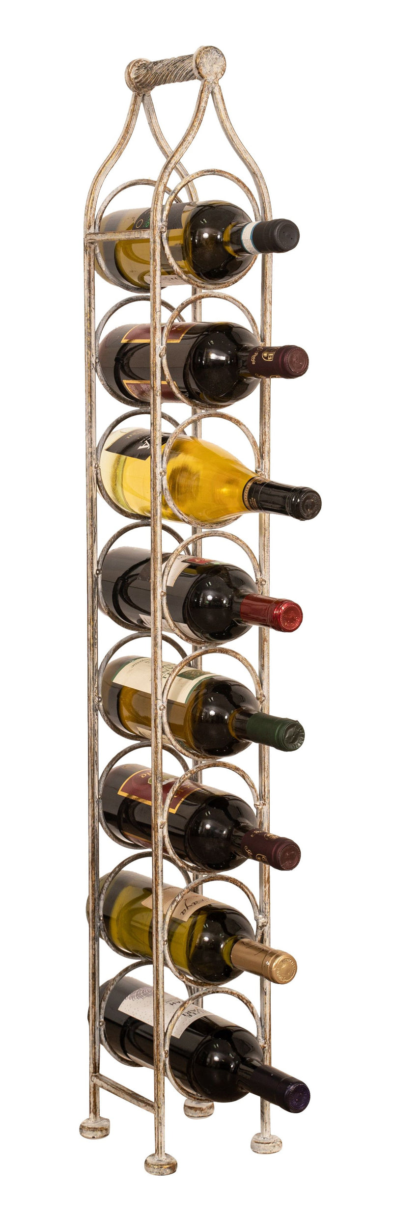 Biscottini Porta bottiglie in ferro battuto finitura bianca anticata