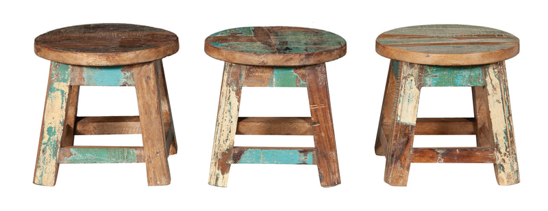 Biscottini PANCHETTO ROTONDO IN LEGNO VECCHIO RICICLATO DI TEAK