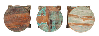 Biscottini PANCHETTO ROTONDO IN LEGNO VECCHIO RICICLATO DI TEAK