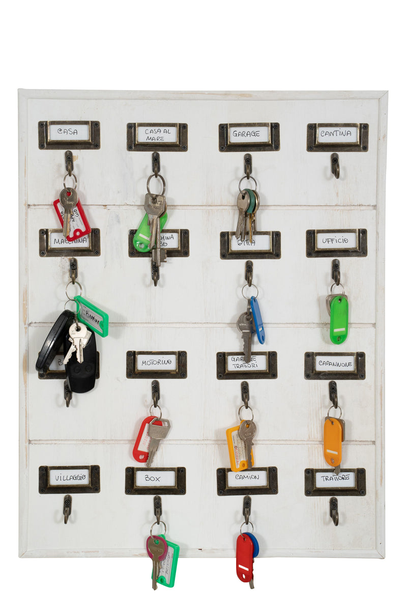 Biscottini Bacheca appendichiavi in legno finitura bianco anticato L37xPR4xH47 cm