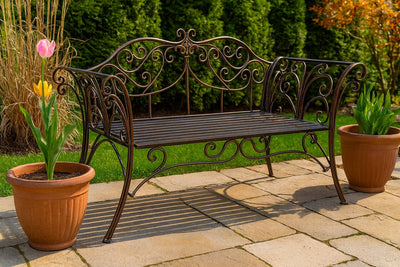 Biscottini Divanetto panchina Liberty in ferro finitura bronzata anticata