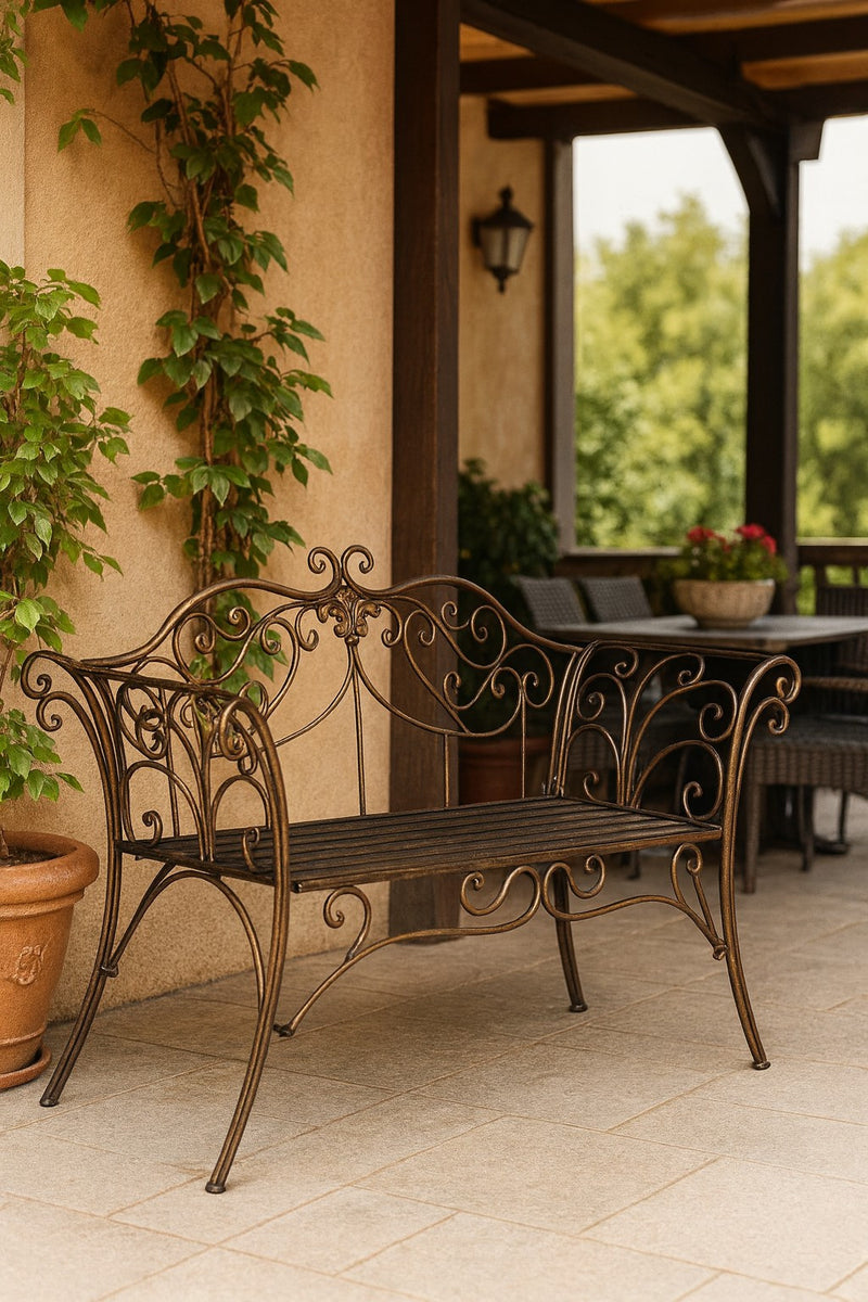 Biscottini Divanetto panchina Liberty in ferro finitura bronzata anticata