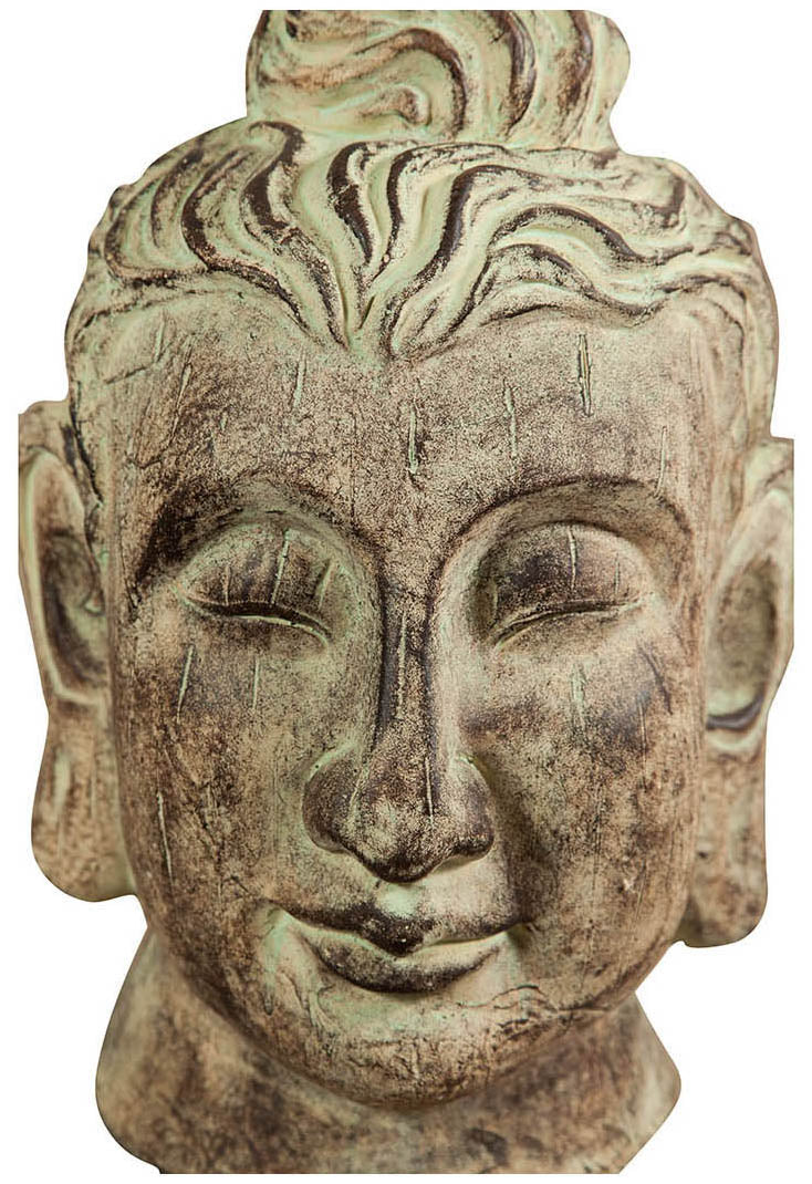 Biscottini Testa di Buddha in gesso dipinto finitura anticata L24xPR23xH40 cm