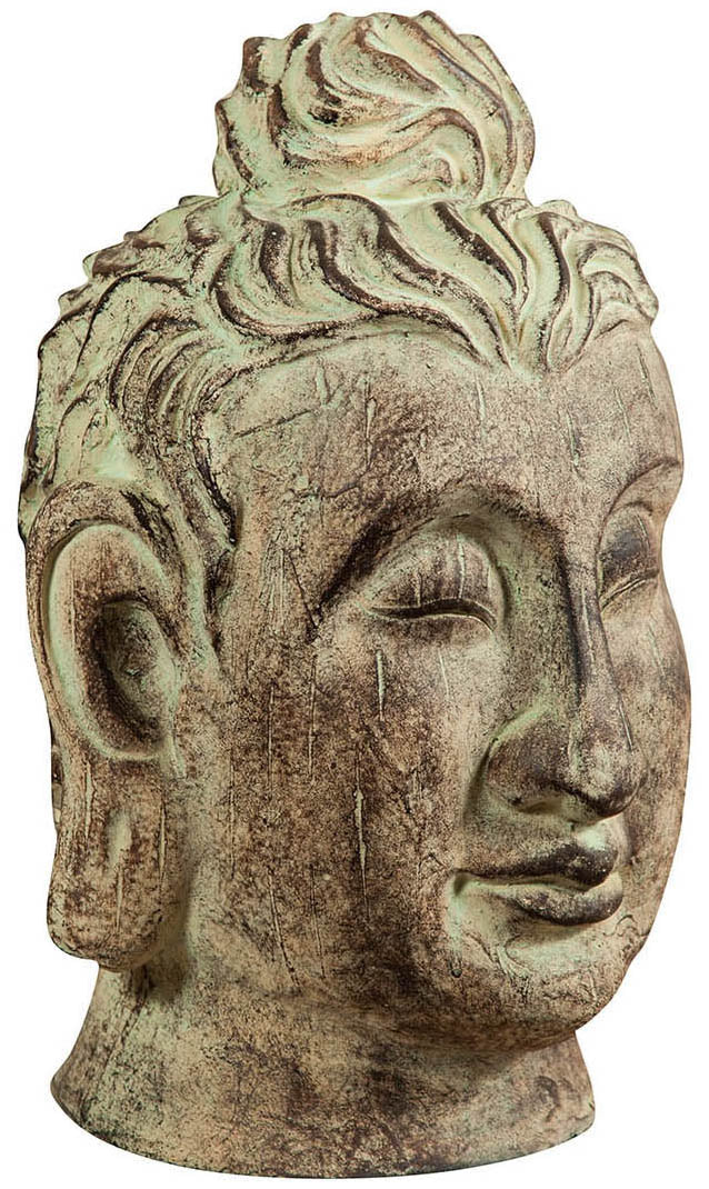 Biscottini Testa di Buddha in gesso dipinto finitura anticata L24xPR23xH40 cm