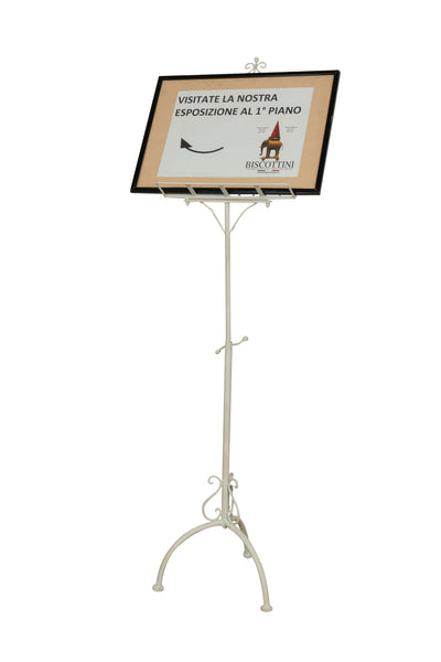 Biscottini Leggio da terra in ferro battuto pieno finitura bianca anticata