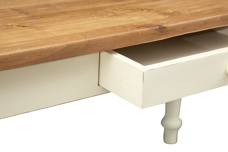 Biscottini Tavolo fisso Country in legno massello di tiglio struttura bianca anticata piano naturale. Made in Italy