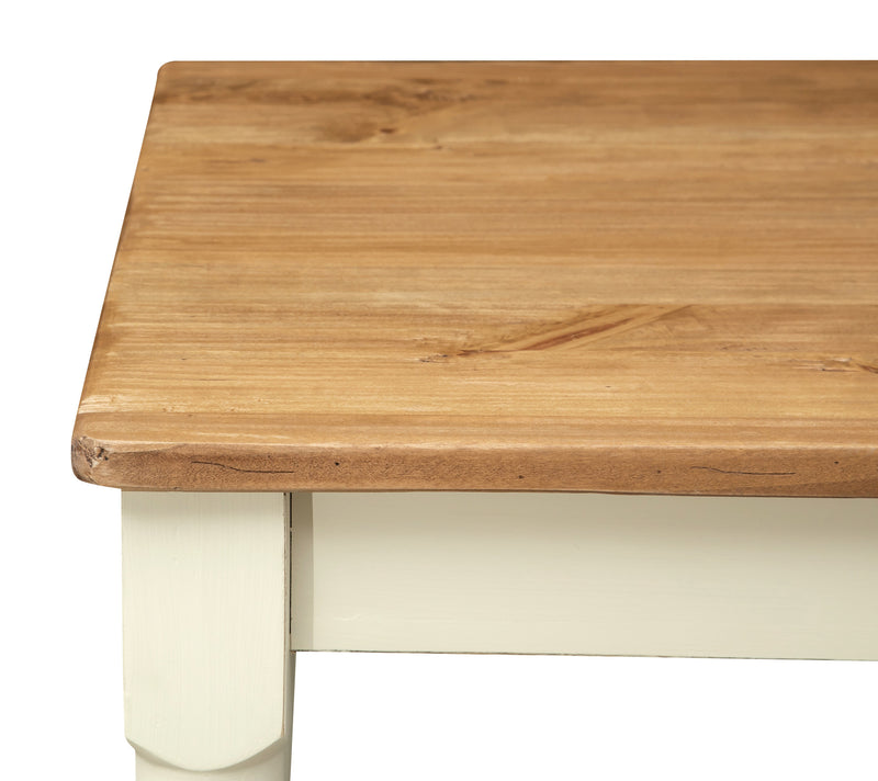 Biscottini Tavolo fisso Country in legno massello di tiglio struttura bianca anticata piano naturale. Made in Italy