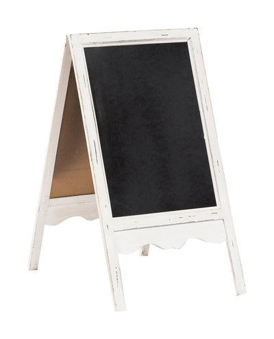 Biscottini Lavagna da terra bifacciale con cornice in legno finitura bianca anticata L50xPR6xH95 cm