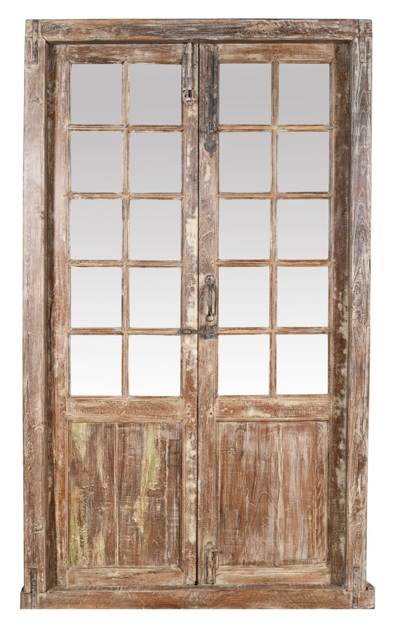 Biscottini Porta portone in legno massello e ferro da interno o da esterno vecchia e antica medievale con telaio e vetro