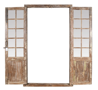 Biscottini Porta portone in legno massello e ferro da interno o da esterno vecchia e antica medievale con telaio e vetro