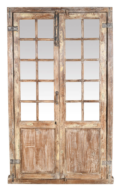 Biscottini Porta portone in legno massello e ferro da interno o da esterno vecchia e antica medievale con telaio e vetro