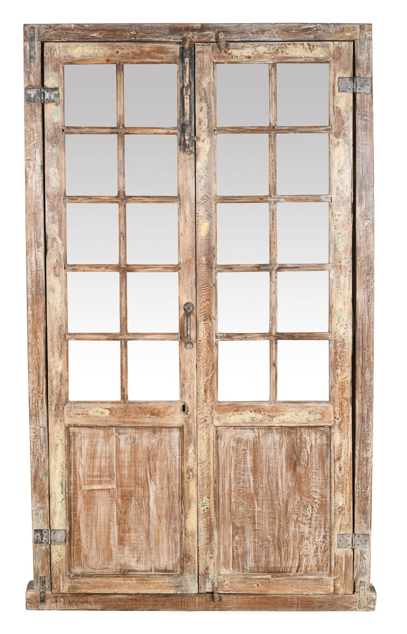 Biscottini Porta portone in legno massello e ferro da interno o da esterno vecchia e antica medievale con telaio e vetro