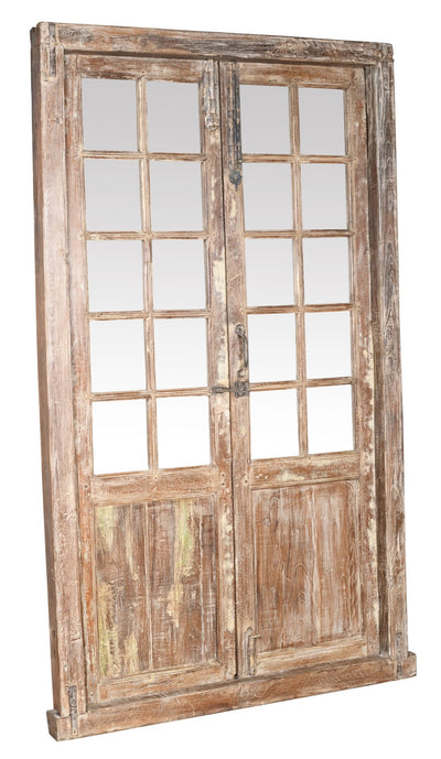 Biscottini Porta portone in legno massello e ferro da interno o da esterno vecchia e antica medievale con telaio e vetro