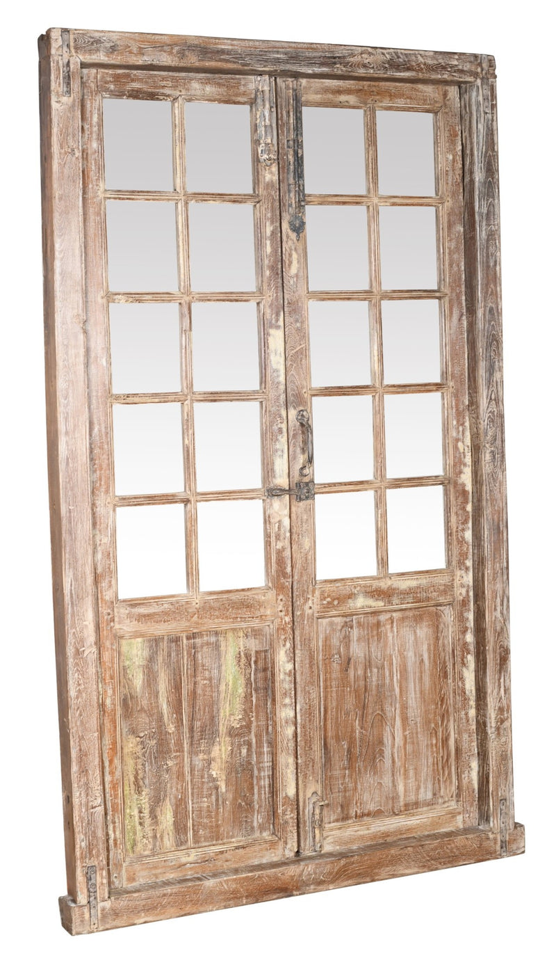 Biscottini Porta portone in legno massello e ferro da interno o da esterno vecchia e antica medievale con telaio e vetro