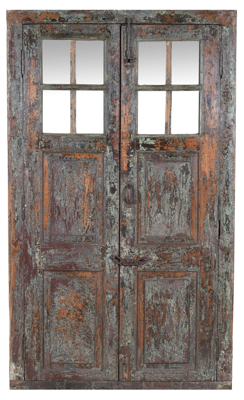 Biscottini Porta portone in legno massello e ferro da interno o da esterno vecchia e antica medievale con telaio e vetro