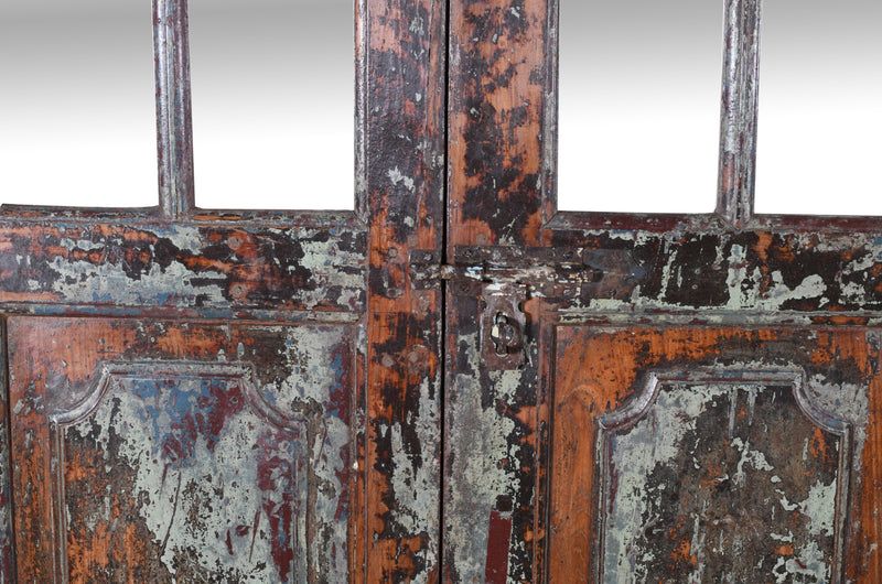 Biscottini Porta portone in legno massello e ferro da interno o da esterno vecchia e antica medievale con telaio e vetro